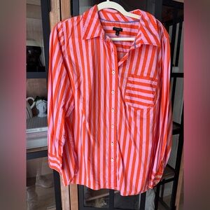 Talbots plus button down striped shirt long sleeve front colorblock cotton